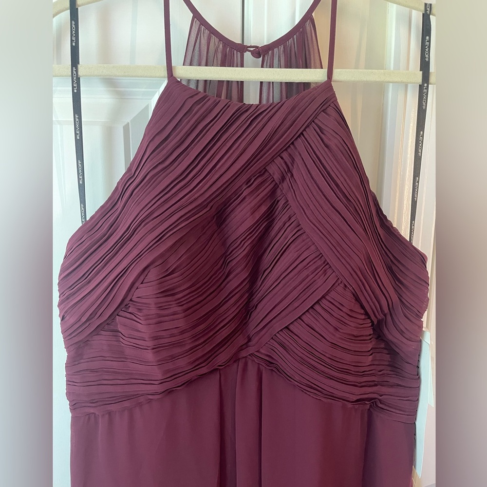 Bridesmaid dress - Wine / Burgundy - Levkoff Halter Chiffon A-Line Gown